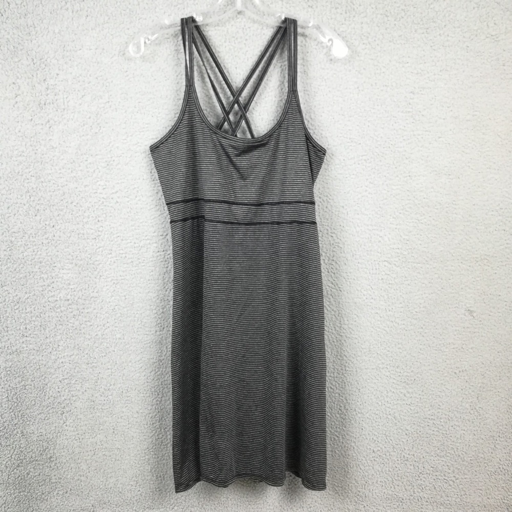 Soybu Womens Dress Activewear Gray Black Stripe Criss Cross Strap Above Knee XL